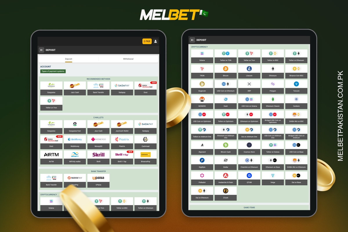 Players from Pakistan can top up their Melbet account using a variety of quick and convenient methods