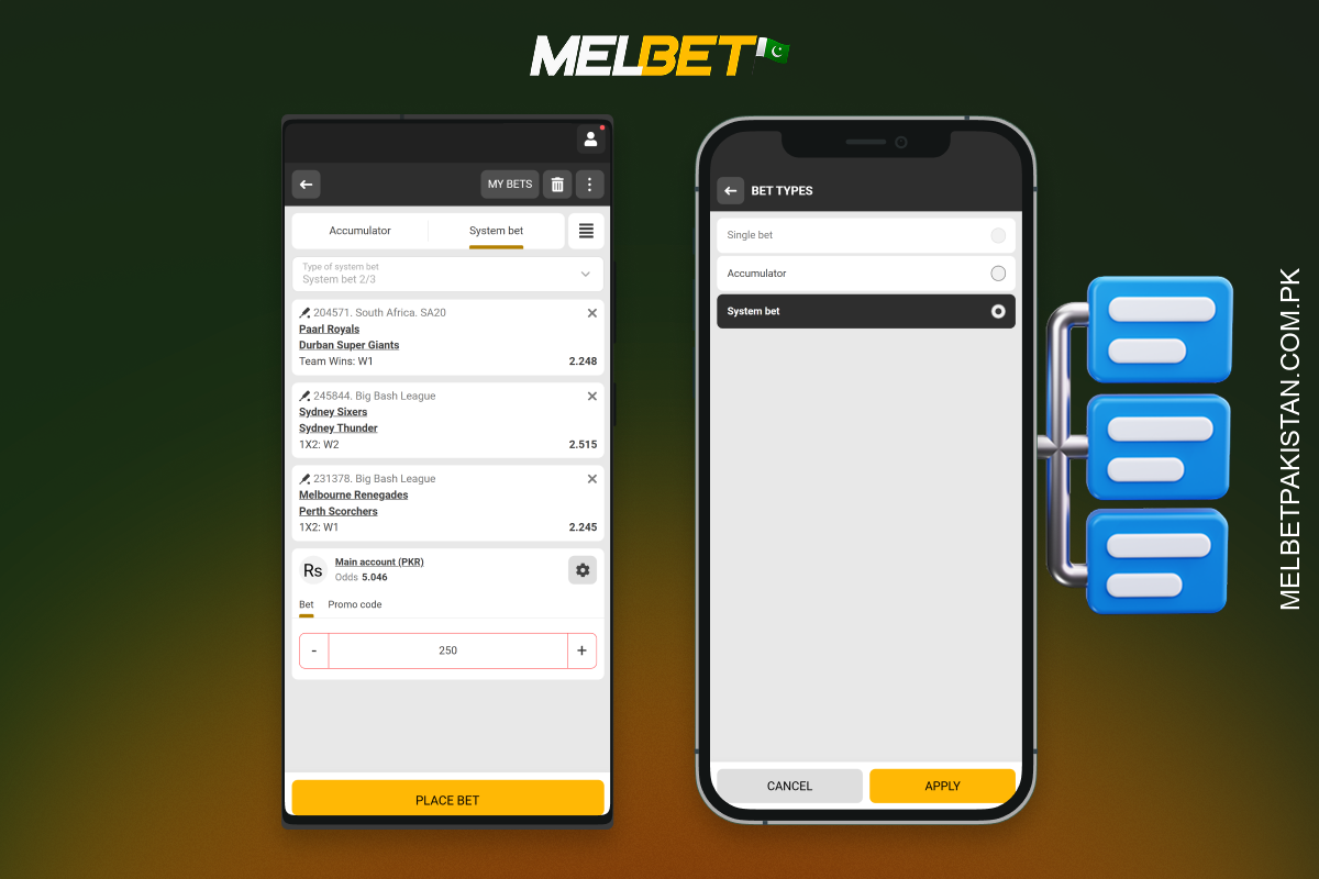 The Melbet app in Pakistan offers single, express, system and live bets for different risk levels and strategies